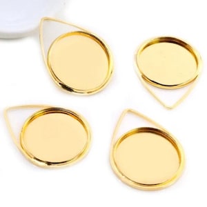 10 pcs. Gold Plated Pendant Circle Posts Settings Bezels Tray Cabochons - 20mm Glue Pad Setting (Cameo Setting Diameter) - Teardrop