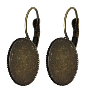 10 pcs. Antique Bronze Oval Earring Clips Settings Lever Back Posts Bezels Cabochons - 18x13mm Glue Pad Setting - Made of Copper! 30x13mm