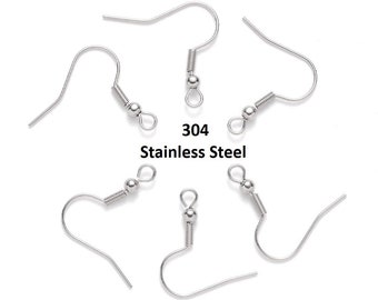 100 pcs. 304 Stainless Steel Silver Tone French Earring Hooks with Spring and Ball - 22mm - 3mm Ball - 21 Gauge (0.7mm Thick)