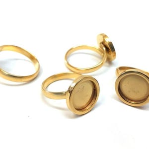 1 pc. 304 Stainless Steel Cabochon Setting Bezel RING bases - Ring Size 8 US - Glue Pad 12mm - Golden - FLAT design