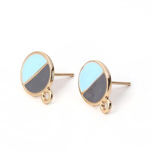 10 pcs. Gold Plated Round Earring Posts Studs with Loop Cabochons Tacks - Blue Gray Enamel - 12mm Diameter - Hole Size: 1.8mm