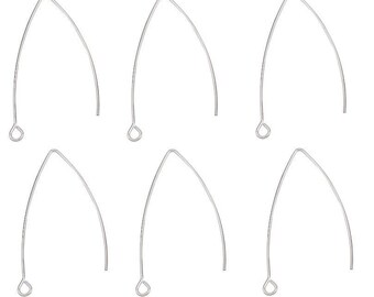 10 pcs 304 Stainless Steel Silver Tone LONG Earring Hooks with Parallel Loop - 41mm x 22mm