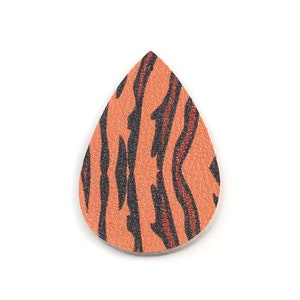 10 pcs. Tiger Faux Leather Dangle Charms Pendants - Teardrop - Orange Black - 54mm (2.13") - Double Sided