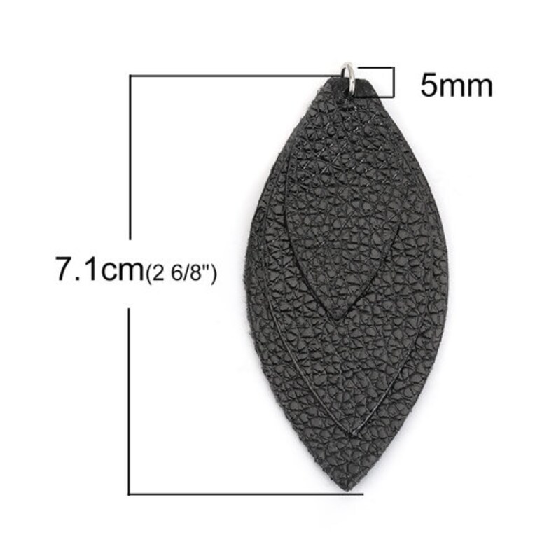 10 pcs - Great for Light Earrings or Dangles! 2.8 Black Faux Leather Dangle Charms Pendants Triple Layer 71mm Leaf