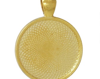 5 pcs. Gold Plated Pendant Trays Circle Posts Settings Bezels Cabochons - 25mm Glue Pad Setting (1 inch)