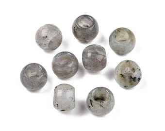 10 pcs Gray Labradorite - Natural Gemstone - 10mm - Large Hole: 5mm - Fits European Cords and Paracord!