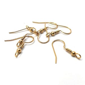 50 pcs 304 Stainless Steel Gold Plated Earring Hooks with Spring and Ball - 22mm x 17mm - Hole Size: 2.3mm - Perpendicular Loop