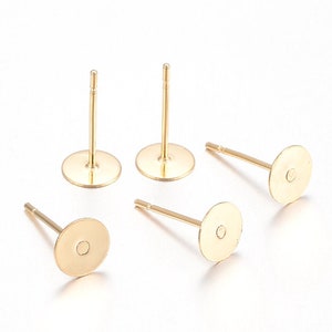 20 pcs. (10 pairs) 304 Stainless Steel 24K Gold Plated Earring Posts/Bases/Studs/Settings with Rubber Backs - 12mm x 8mm - 8mm Glue Pad