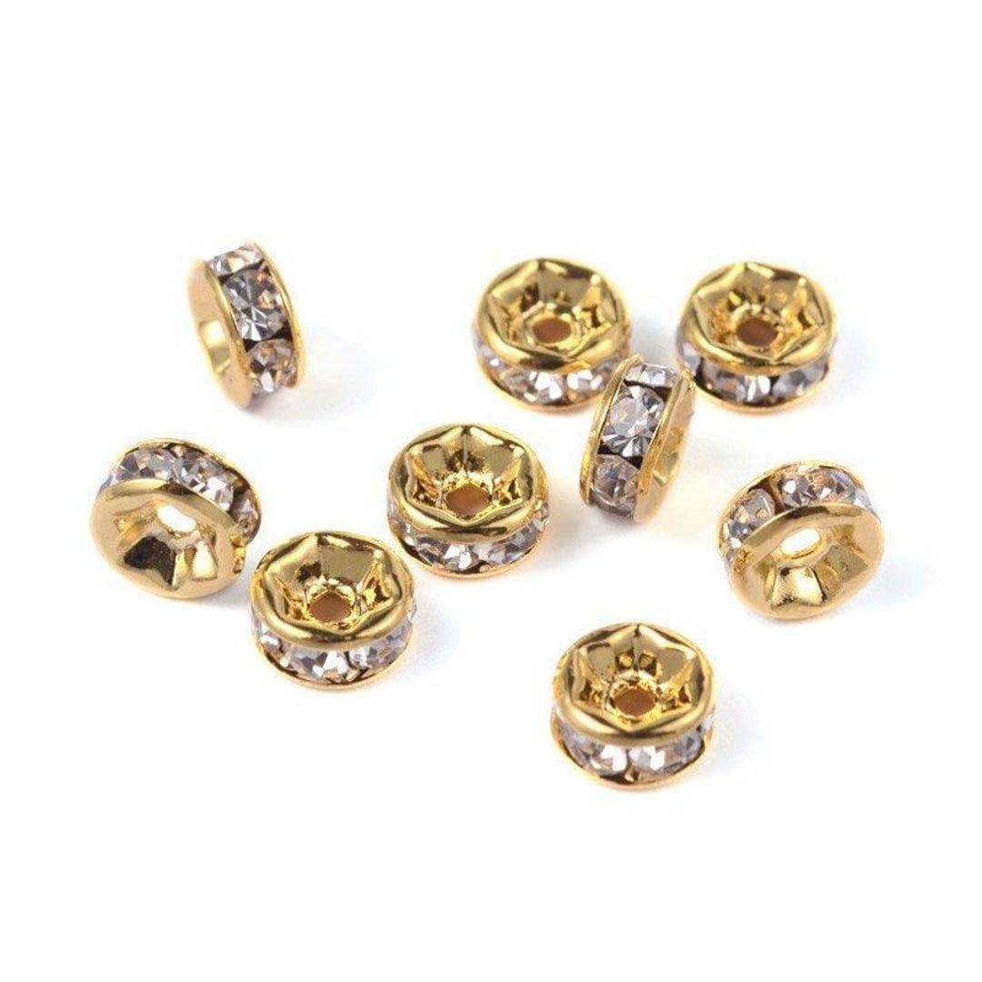 20 Pcs Golden Clear Rhinestone Rondelle Spacer Beads - 6mm X 3mm ...