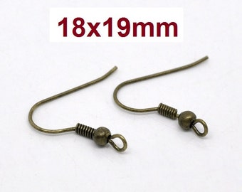 300 pcs (150 pairs) Antique Bronze Earring Hooks with Spring and Ball - 19mm x 18mm - Perpendicular Loop