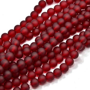 8mm Dark Red Frosted Glass Round Beads - 15&quot; strand (40cm) - Approx 52 beads per strand - Hole Size: 1.3mm