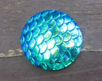 5 pcs Mermaid Fish Scales Resin Carved Embellishment Cabochons Aqua Blue Multicolor - 25mm (1 in)