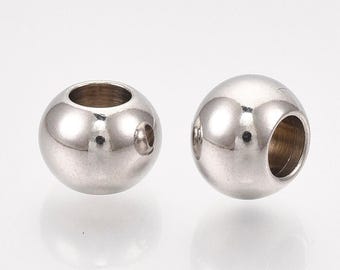 30 pcs 304 Stainless Steel Ball Spacer Beads- 8mm x 6mm - Tarnish Resistant! Hole Size: 3.6mm