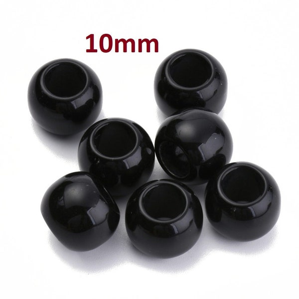 100 pcs Black Smooth Acrylic Ball Spacer Beads - 10mm - Large Hole: 4.7mm - Fits European Cords and Paracord!