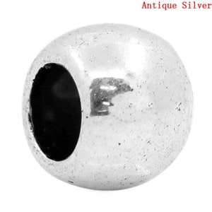 100 pcs Antique Silver Tone Smooth Drum METAL Spacer Beads - 7mm x 6mm - Large Hole: 4mm - Fits European Cords!