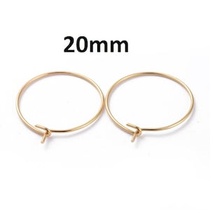 10 Stück 316L Chirurgischer Edelstahl Gold Wein Charm / Ohrdraht Creolen - 20 mm - 21 Gauge (0,7 mm)-Anlaufbeständig-Hypoallergen-Style B