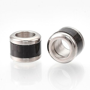 5 pcs 304 Stainless Steel with Black Metal Smooth Drum Column Spacer Beads - 10mm - Large Hole: 6mm - Fits European Cords and Paracord!