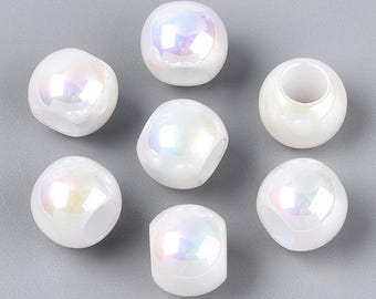 60 pcs Cream White ABS Plastic Pearl Imitation Ball Spacer Beads - 12mm - Large Hole: 6mm - Fits European Cords and Paracord!