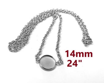 3 pcs. 304 Stainless Steel Silver Tone Chain Necklaces - 24" (61cm) - 14mm Bezel - Tarnish Resistant!