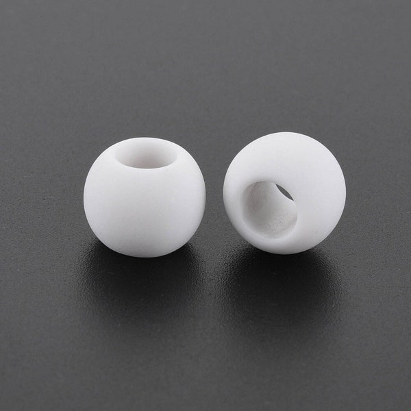 100 pcs White Acrylic Smooth Ball Spacer Beads - 11mm - Large Hole: 6mm - MATTE - Fits European Cords and Paracord!