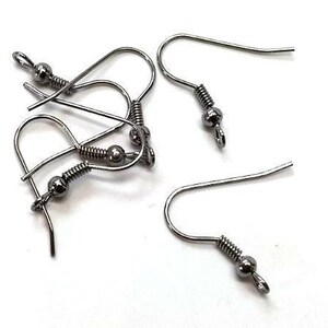 100 pcs Gunmetal Black Earring Hooks with Spring and Ball - 21mm x 20mm - Perpendicular Loop