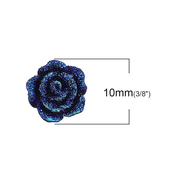 10 pcs Druzy Resin Embellishment Cabochons Blue - 10mm - Flower - Rose