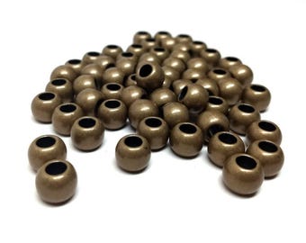 100 pcs Antique Bronze Smooth Ball Spacer Beads - 10mm - Large Hole: 4.7mm - Fits European Cords and Paracord!