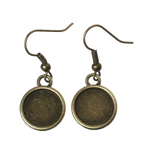 10 pcs. Antique Bronze Earring Dangle Hooks Settings Bezels Cabochons - 12mm Glue Pad Setting - Double-Sided