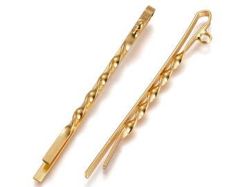 10 pcs. Gold Plated Bobby Pins with Loop - 2mm Hole Size - 55mm x 3mm