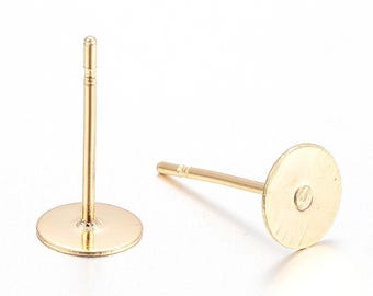 20 pcs. (10 pairs) 304 Stainless Steel Golden Earring Posts/Bases/Studs/Settings with Rubber Backs - 12mm x 10mm - 10mm Glue Pad