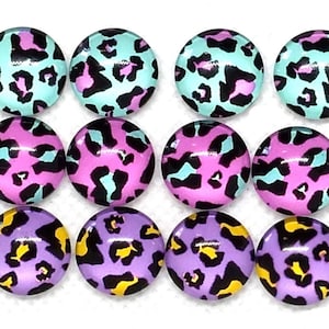 12 pcs Assortment of Circle Leopard Glass Round Dome Seals Tiles Cabochons - 12mm - Set 2