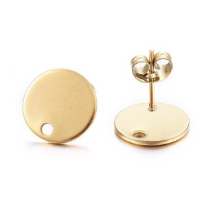 10 pcs. (5 pairs) 304 Stainless Steel Golden Earring Posts/Bases/Studs/Settings - 12mm Diameter - Hole Size: 1.8mm