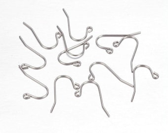 50 pcs 304 Stainless Steel Silver Tone Earring Hooks with Loop Hole - 21mm x 11mm - Hole Size: 1mm