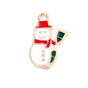 10 pcs. Gold Plated Enamel Snowman Christmas Charms Pendants - 21mm x 13mm - Hole Size: 1.4mm