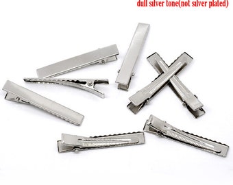 20pcs Silver Tone Barrettes Prong Hair Clips - 57x9mm Glue Pad - MEDIUM