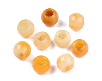 10 pcs Yellow Topaz Jade - Natural Gemstone - 10mm - Large Hole: 5mm - Fits European Cords and Paracord!