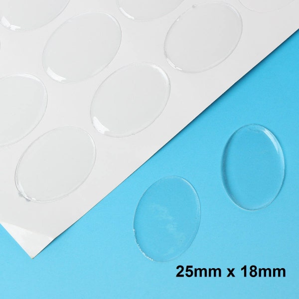 20 ou 50 pièces. Autocollants ovales ronds transparents en résine époxy - 25 mm (1") x 18 mm (3/4")