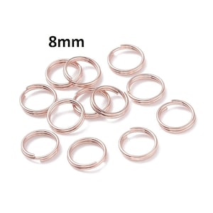 50 st. dubbla ringar - 304 rostfritt stål roséguld split-hoppringar - 8 mm - missfärgningsbeständiga! Tjocklek: 1,5 mm