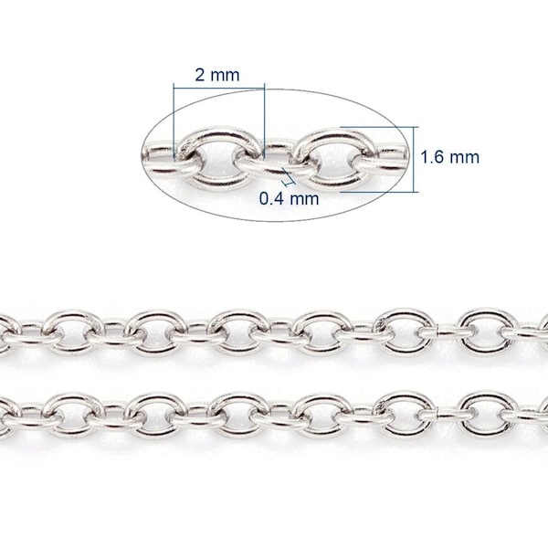 10M (32.8ft) - 304 Stainless Steel Silver Tone Cable Soldered Chain - 2mm x 1.6mm Links - 0.4mm (26 Gauge) - Tarnish Resistant!