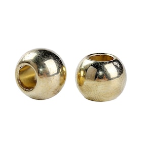 100 pcs Gold Plated Smooth Ball Spacer Beads - 10mm - Large Hole: 4.7mm - Fits European Cords and Paracord!