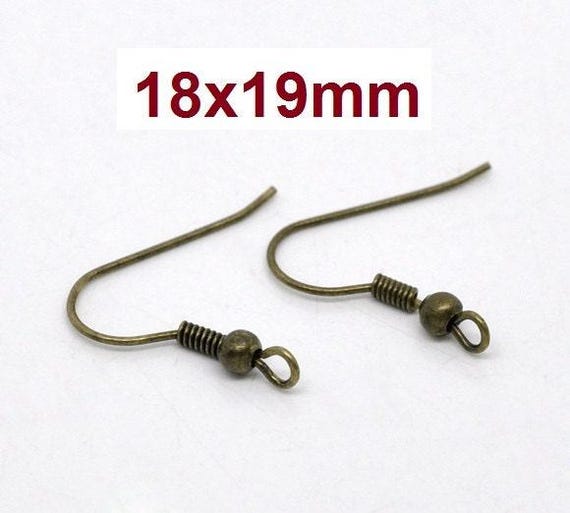 300 pcs (150 pairs) Antique Bronze Earring Hooks with Spring and Ball - 19mm x 18mm - Perpendicular Loop
