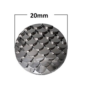 10 pcs Mermaid Fish Scales Resin Carved Embellishment Cabochons Dark Grey Gray Silver Black Gunmetal - 20mm (3/4 in)