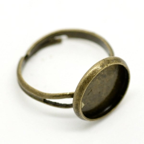 20 pcs. Antique Bronze ADJUSTABLE Cabochon Setting Bezel RING bases settings - Ring Size 6.25 US - Glue Pad 12mm (0.47 in)