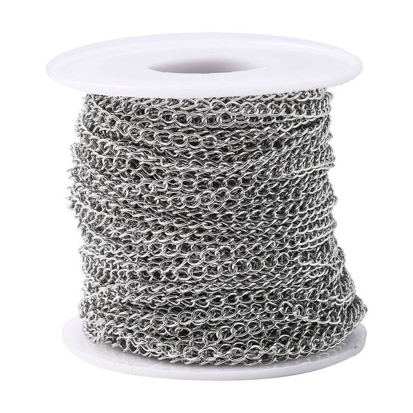 25M (82ft) - 304 Stainless Steel Silver Tone Soldered Curb Chain - 4mm x 3mm x 0.6mm Links - Hypoallergenic! Tarnish Resistant