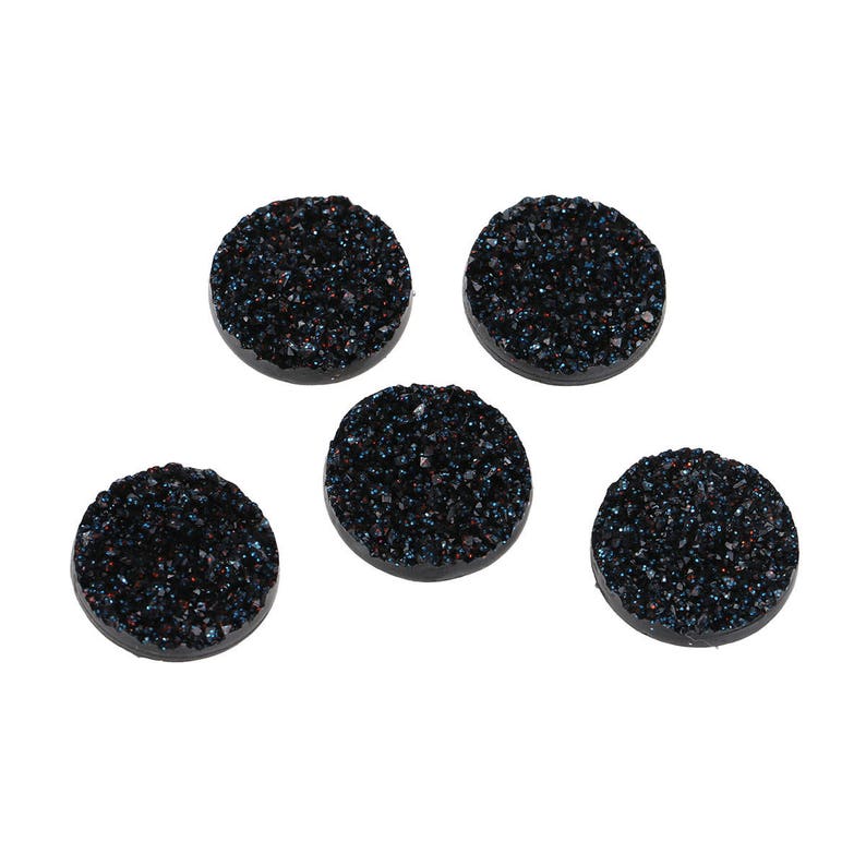 Circle Round 10 pcs Druzy Resin Embellishment Cabochons Sparkly Black 18mm