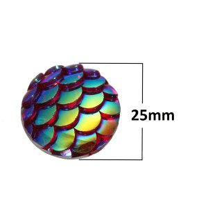 5 pcs Mermaid Fish Scales Resin Carved Embellishment Cabochons Dark Red Multicolor - 25mm (1 in)