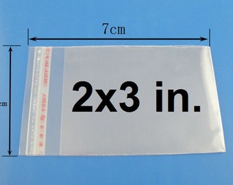 200 Clear Transparent Self-Adhesive Bags - 2x3 in - 5x7 cm - (2x2 in - 5x5 cm usable space) - Self-Sealing