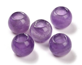 10 pcs Purple Smooth Gemstone Natural Stone Round Spacer Beads - Amethyst - 12mm - Large Hole: 5.5mm - Fits European Cords and Paracord!