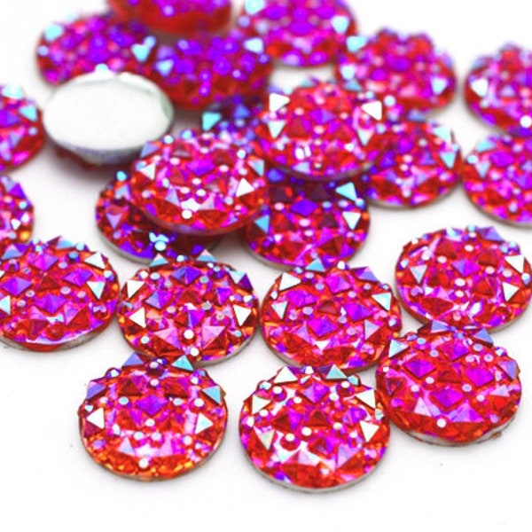 10 pcs Druzy Resin Embellishment Cabochons Pink Red Fuchsia Multicolor - 12mm (1/2 in) - Shimmer Style