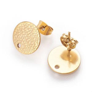 10 pcs. (5 pairs) 304 Stainless Steel Golden Earring Posts/Bases/Studs/Settings - 12mm Diameter - Hole Size: 1.8mm - TEXTURED